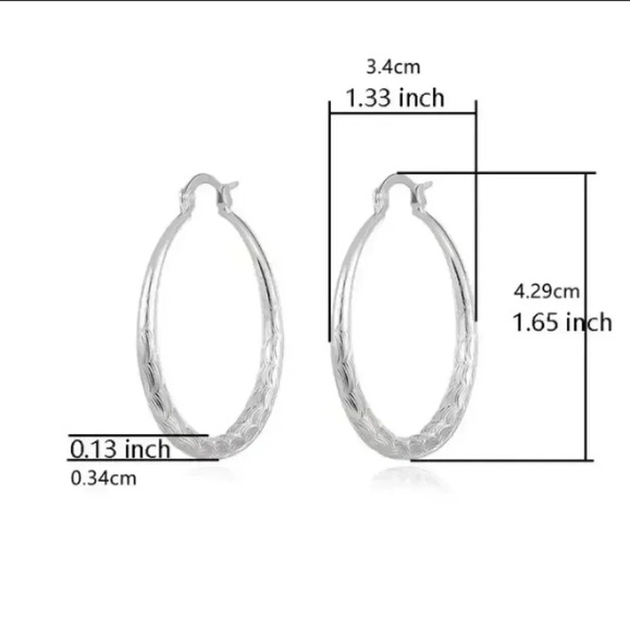 .925 Silver Plated Big Circle Hoop Earrings Simple Vintage Style. NWT - Picture 5 of 6